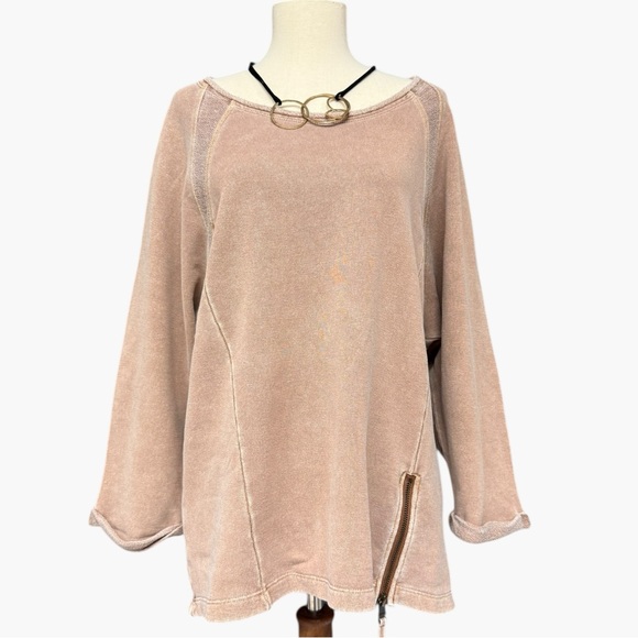 Wrap London Tan Hemp Cotton Tunic Sweatshirt Zip Hem Size 8 Medium Casual Boho - Picture 7 of 11